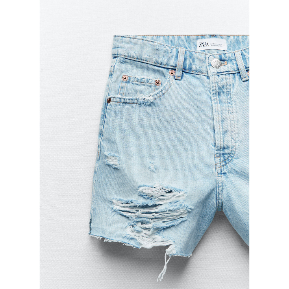 ZARA Straight Fit Split Shorts High Rise Button Fly Distressed Size 4 - Picture 12 of 12